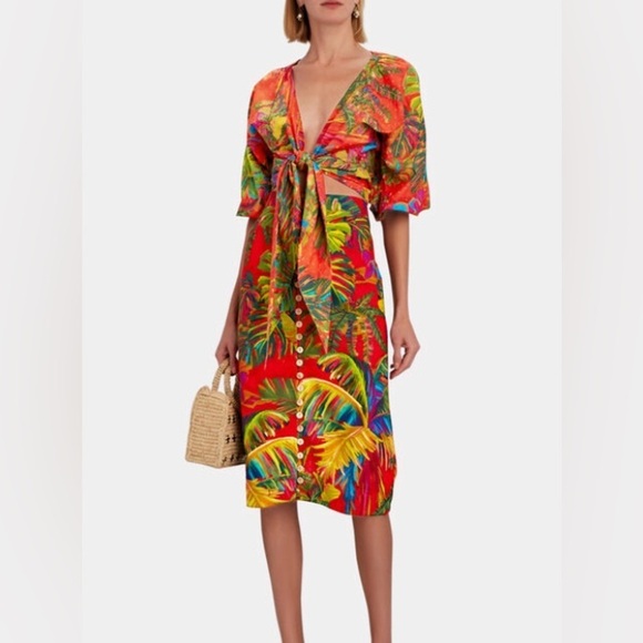 FARM Rio Other - Farm Rio  Anthropologie Urban Jungle Button Down Midi Skirt & Tie Blouse